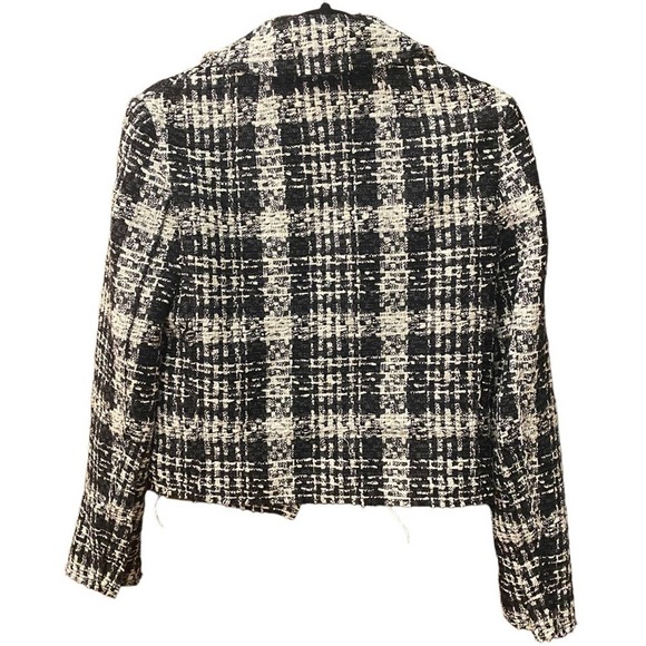 Theory tweed plaid side zip black white jacket chic preppy collared Size 4 - Picture 2 of 8